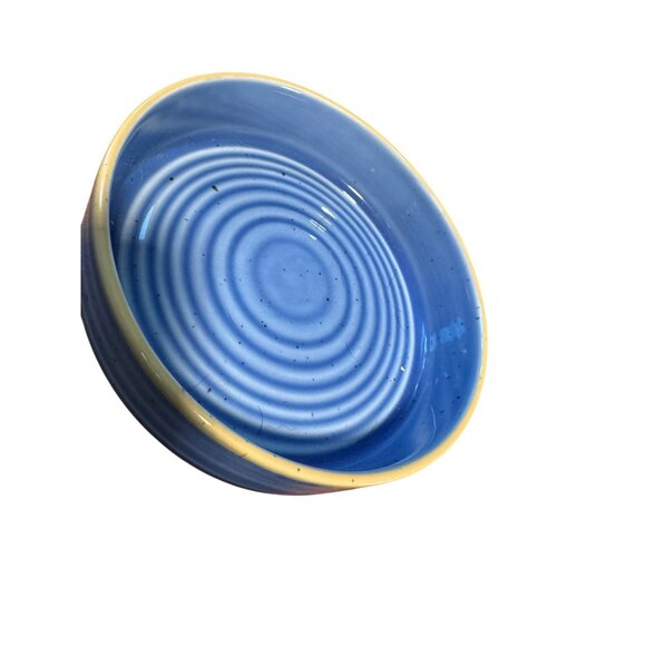 Ariane Artisan Fine Porcelain Blue Serving Bowl With Yellow Rim 8.5" Diameter Ha - Picture 2 of 6
